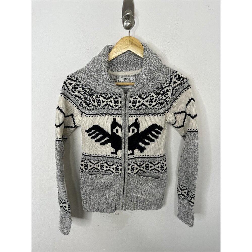 Bluenotes Woman XS Thunderbird Owl Western Cowichan Cardigan Knit Sweater Aztec
